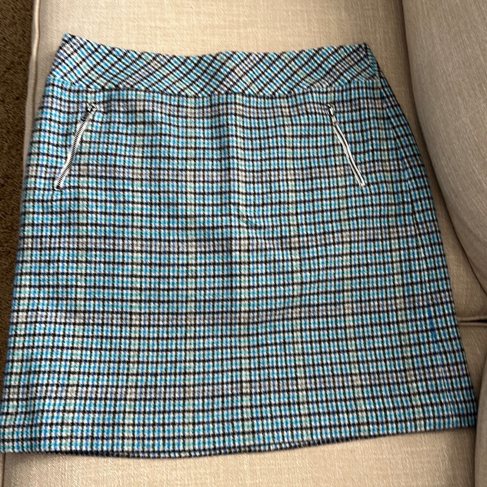 Talbots Blue Black White Checked Pencil Skirt with Zip-Accent Pockets